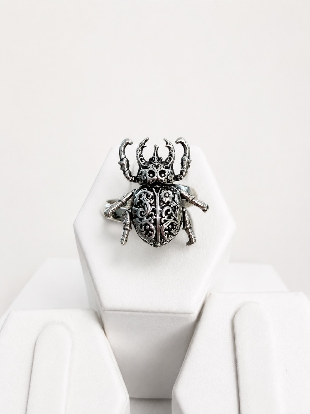 Sterling Silver Beetle Adjustable Ring